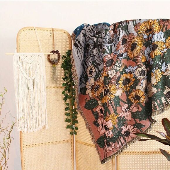 Phases of the Moon Mountain Night Sky Woven Jacquard Throw Blanket Tapestry - Picture 5 of 6